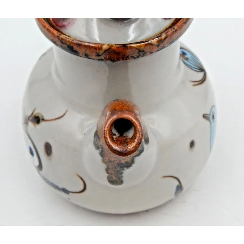 Tonala Ken Edwards Pottery Teapot Bird Butterfly Blue Brown 6 Inch
